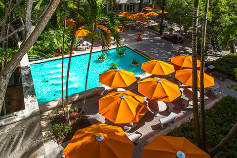 Umbrellas and fountain at the University of Miami